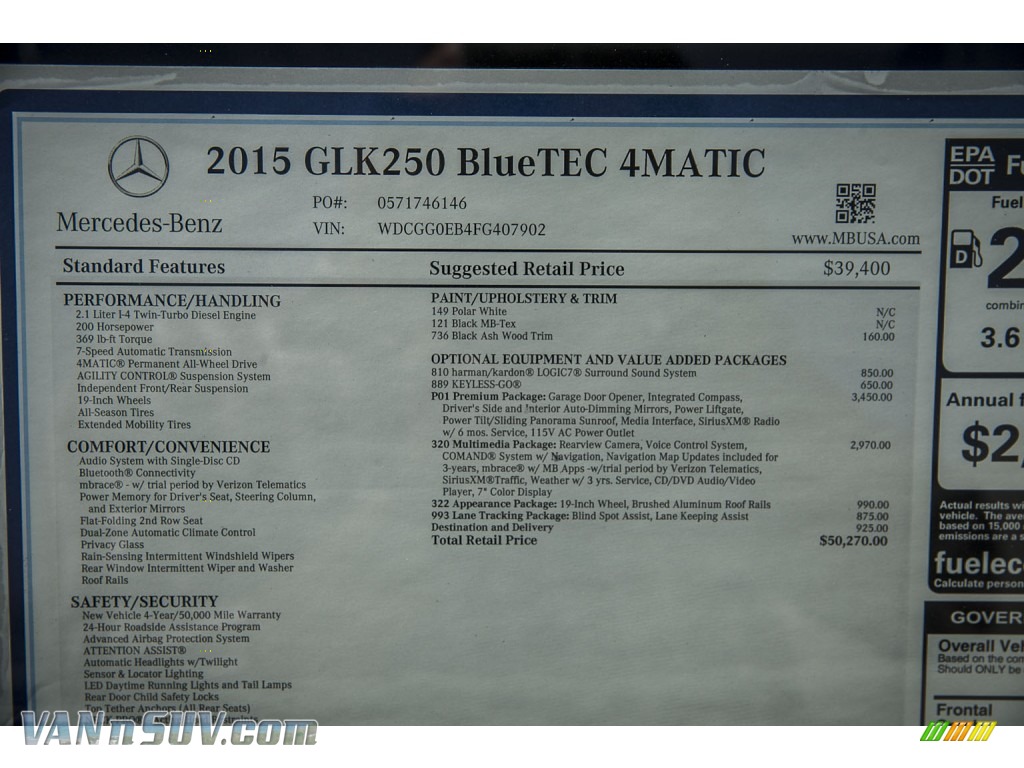 2015 GLK 250 BlueTEC 4Matic - Polar White / Black photo #11