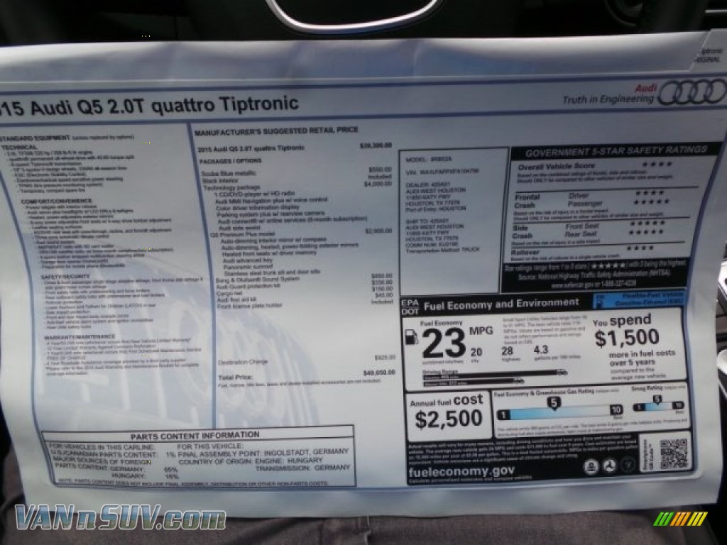2015 Q5 2.0 TFSI Premium Plus quattro - Scuba Blue Metallic / Black photo #31