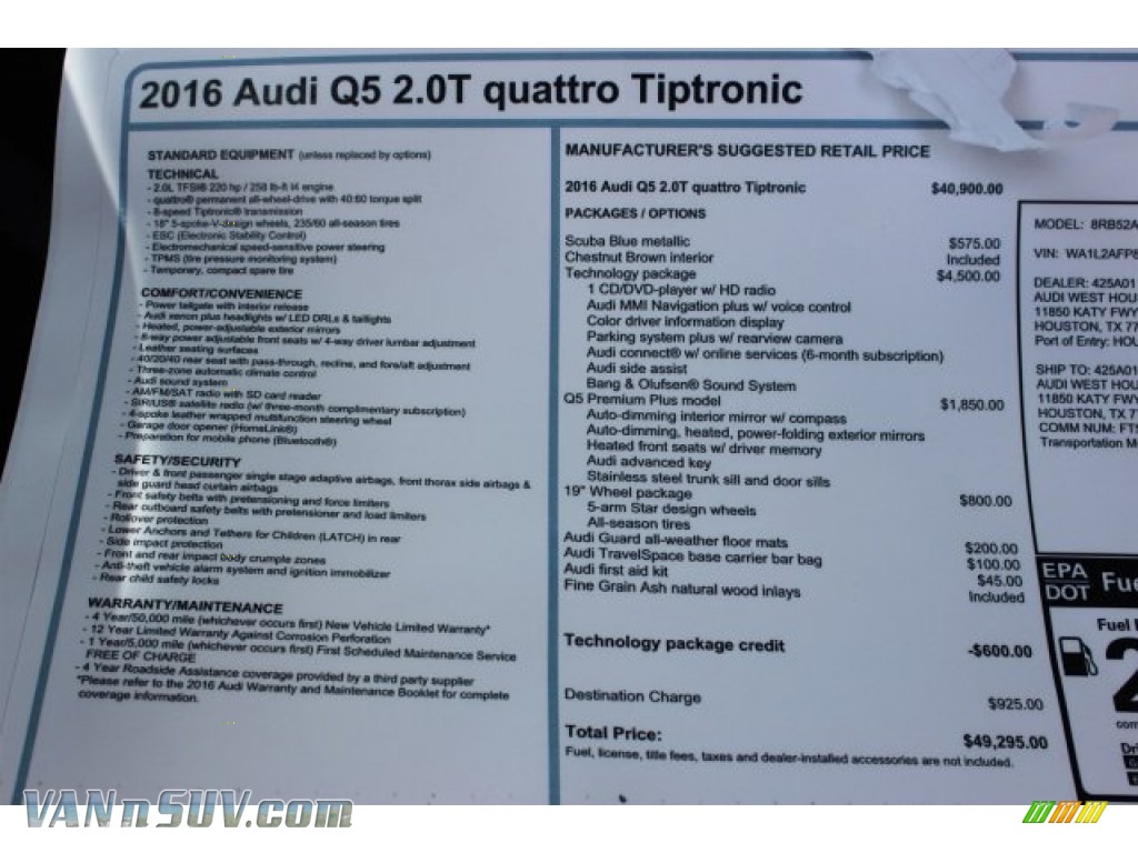 2016 Q5 2.0 TFSI Premium Plus quattro - Scuba Blue Metallic / Chestnut Brown photo #8