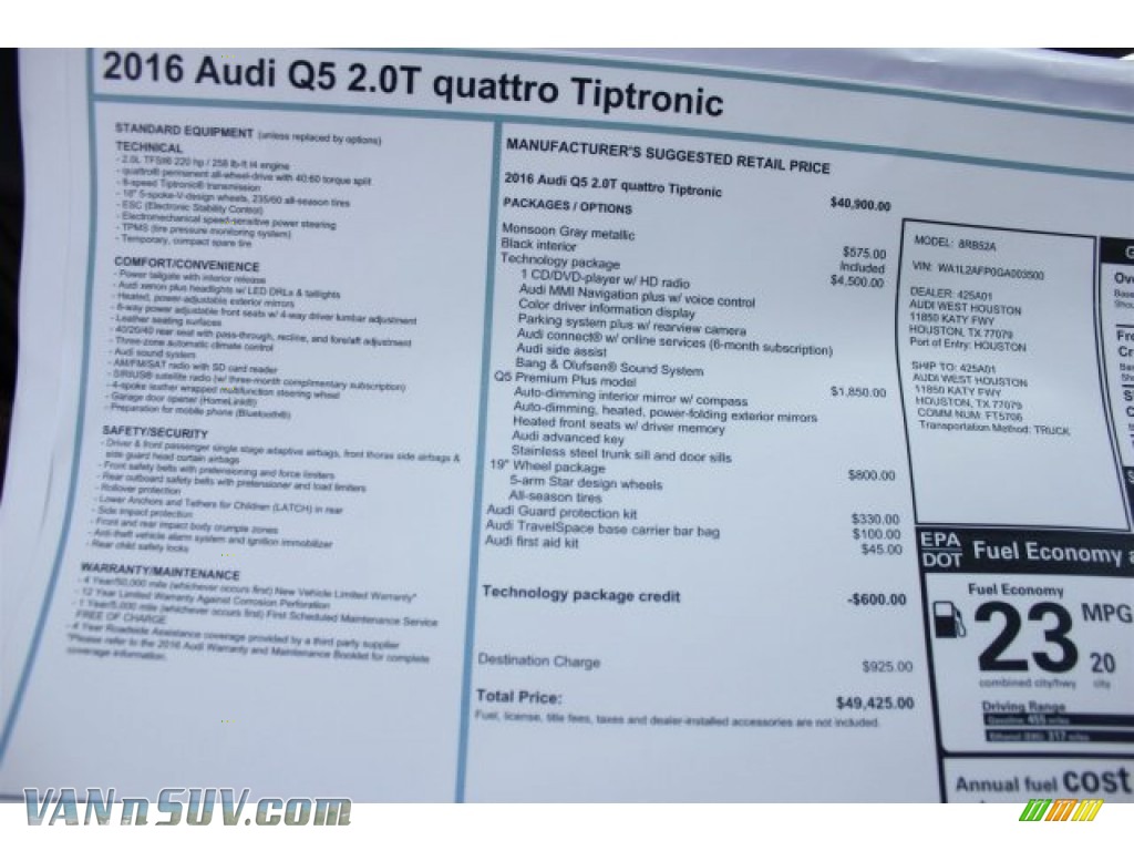 2016 Q5 2.0 TFSI Premium quattro - Monsoon Gray Metallic / Black photo #8