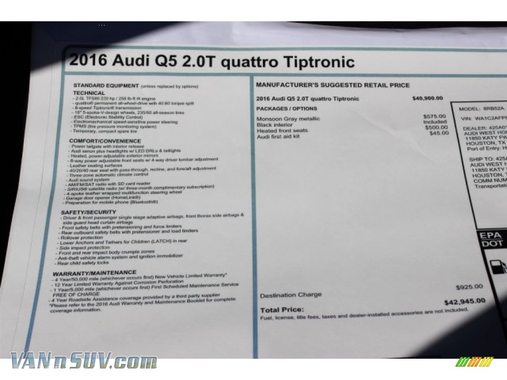 2016 Q5 2.0 TFSI Premium quattro - Monsoon Gray Metallic / Black photo #8