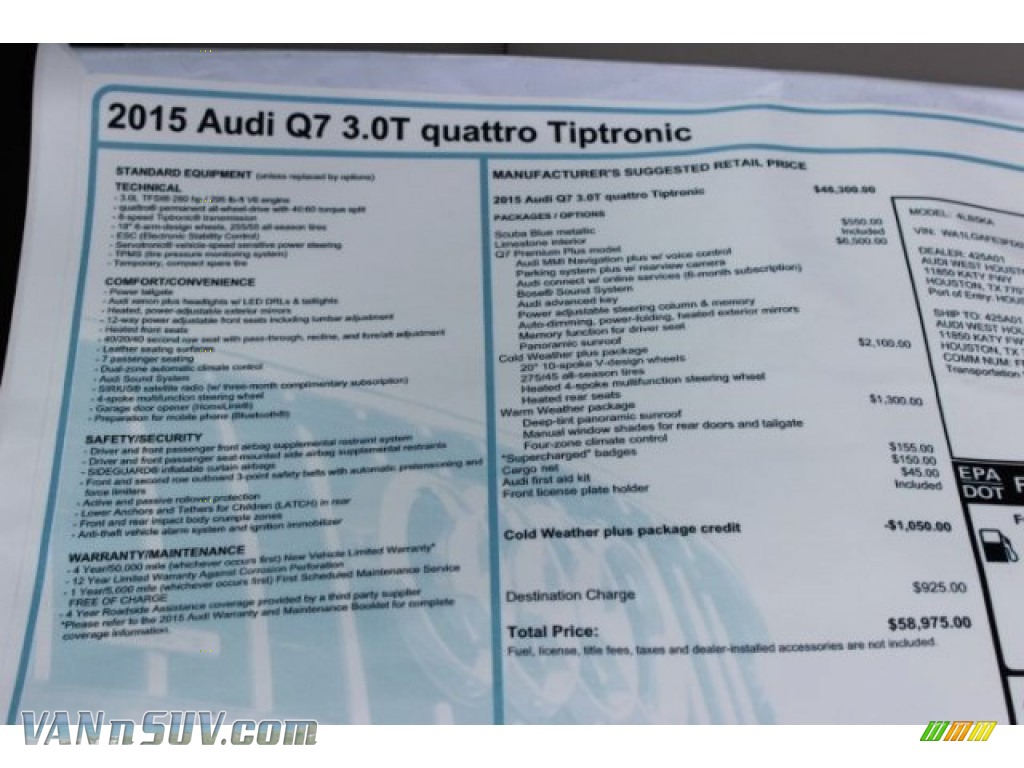 2015 Q7 3.0 Premium Plus quattro - Scuba Blue Metallic / Limestone Gray photo #15