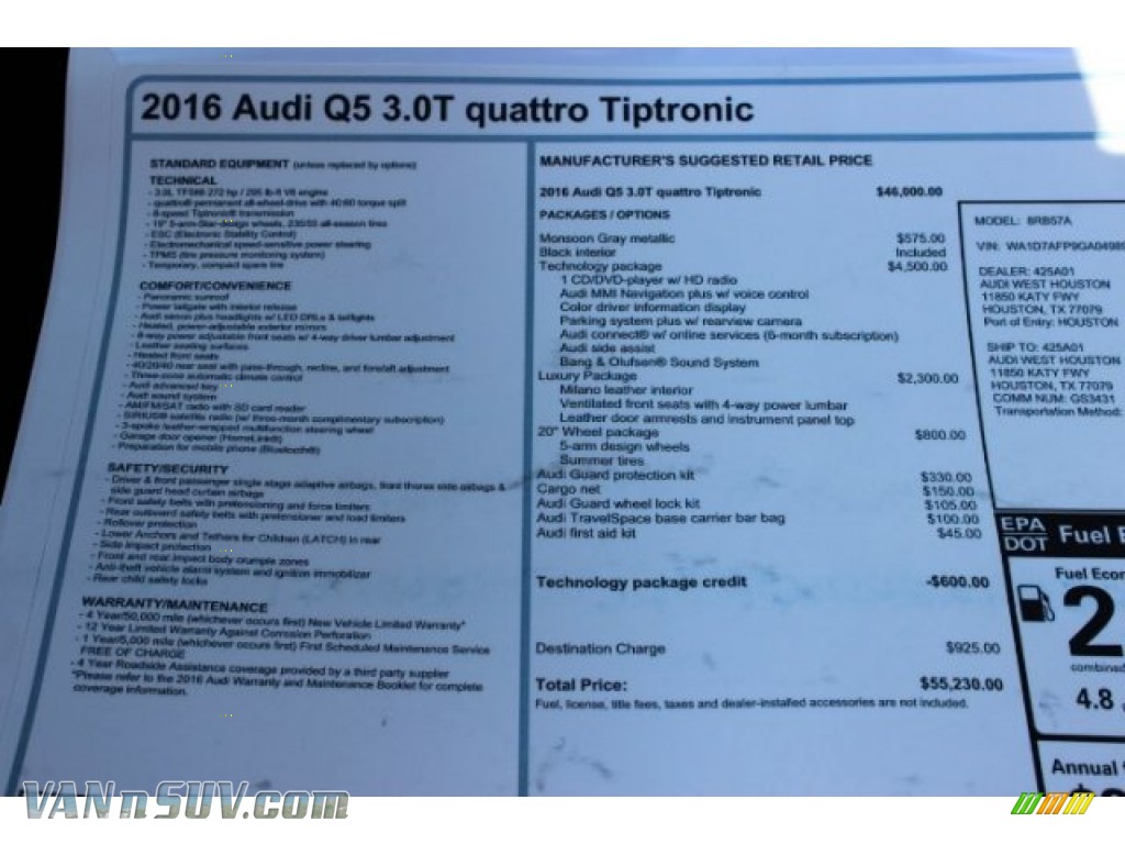 2016 Q5 3.0 TFSI Premium Plus quattro - Monsoon Gray Metallic / Black photo #8