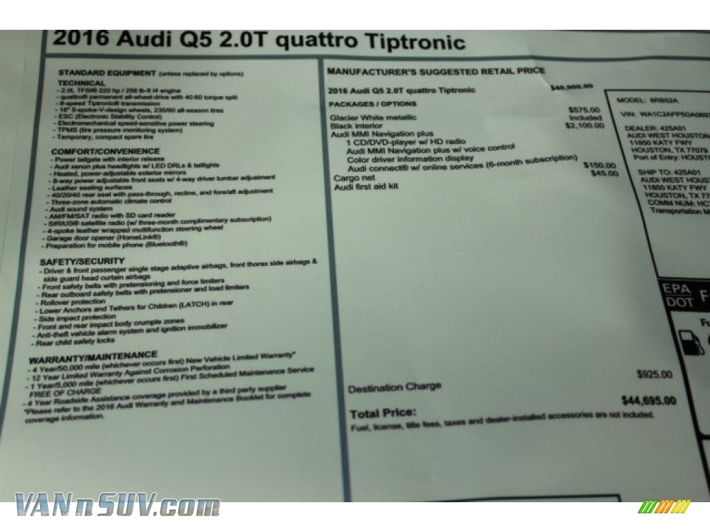 2016 Q5 2.0 TFSI Premium quattro - Glacier White Metallic / Black photo #9