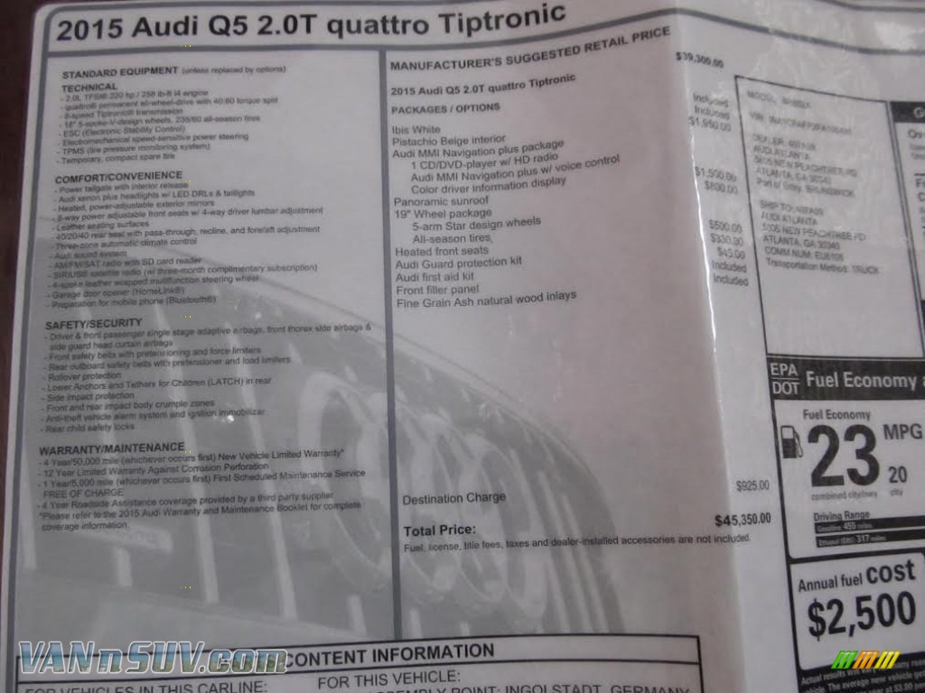 2015 Q5 2.0 TFSI Premium quattro - Ibis White / Pistachio Beige photo #10