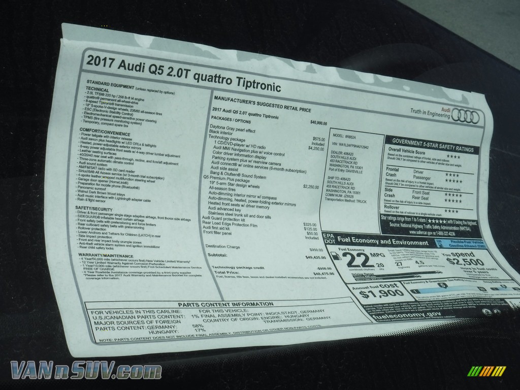 2017 Q5 2.0 TFSI Premium Plus quattro - Daytona Gray Pearl / Black photo #9