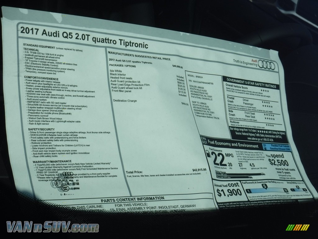 2017 Q5 2.0 TFSI Premium quattro - Ibis White / Black photo #9