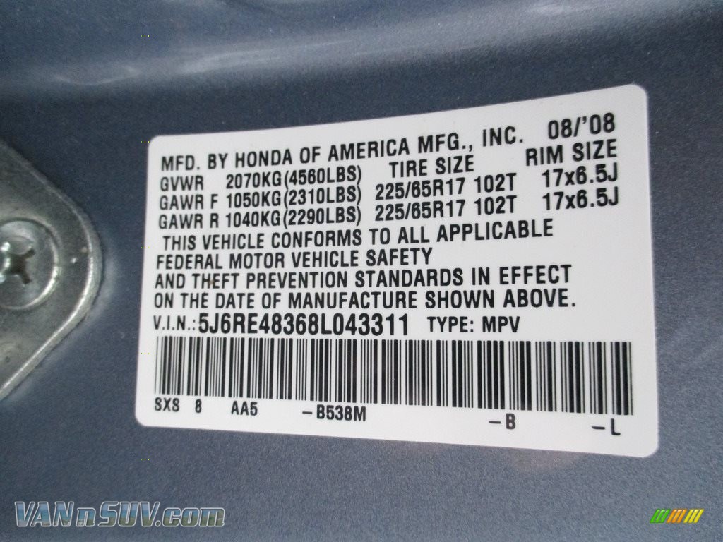 2008 CR-V LX 4WD - Glacier Blue Metallic / Gray photo #27