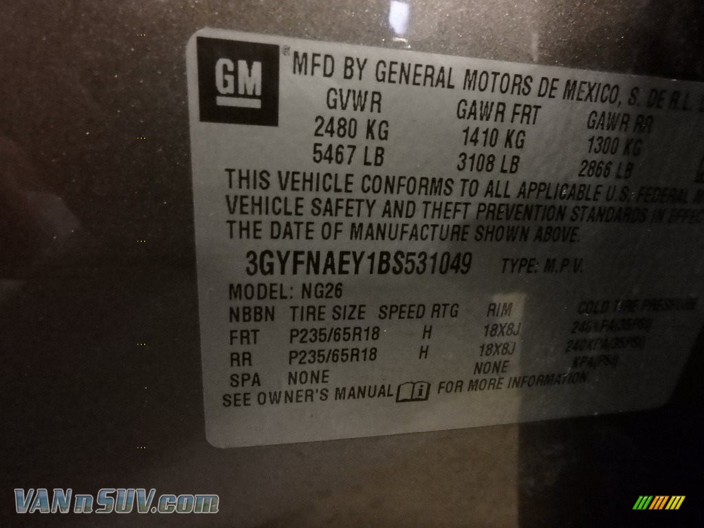 2011 SRX FWD - Gray Flannel Metallic / Shale/Brownstone photo #16