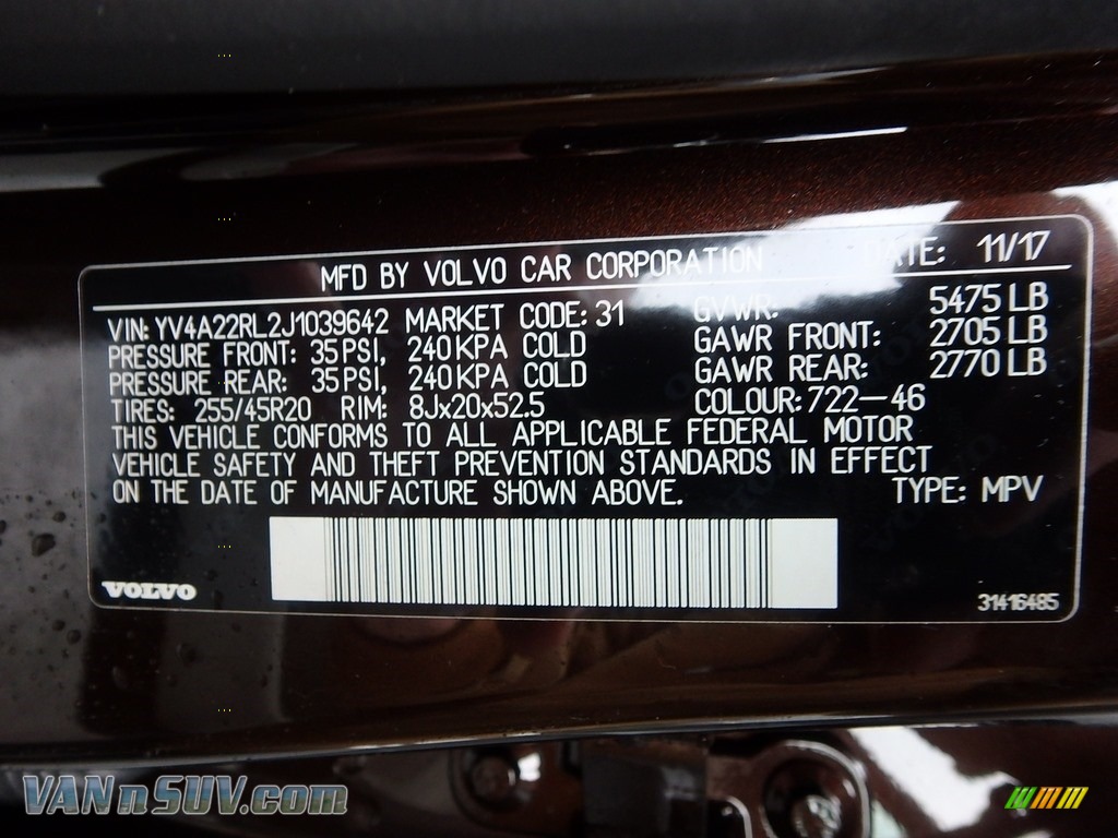2018 XC60 T6 AWD Inscription - Maple Brown Metallic / Blonde photo #11