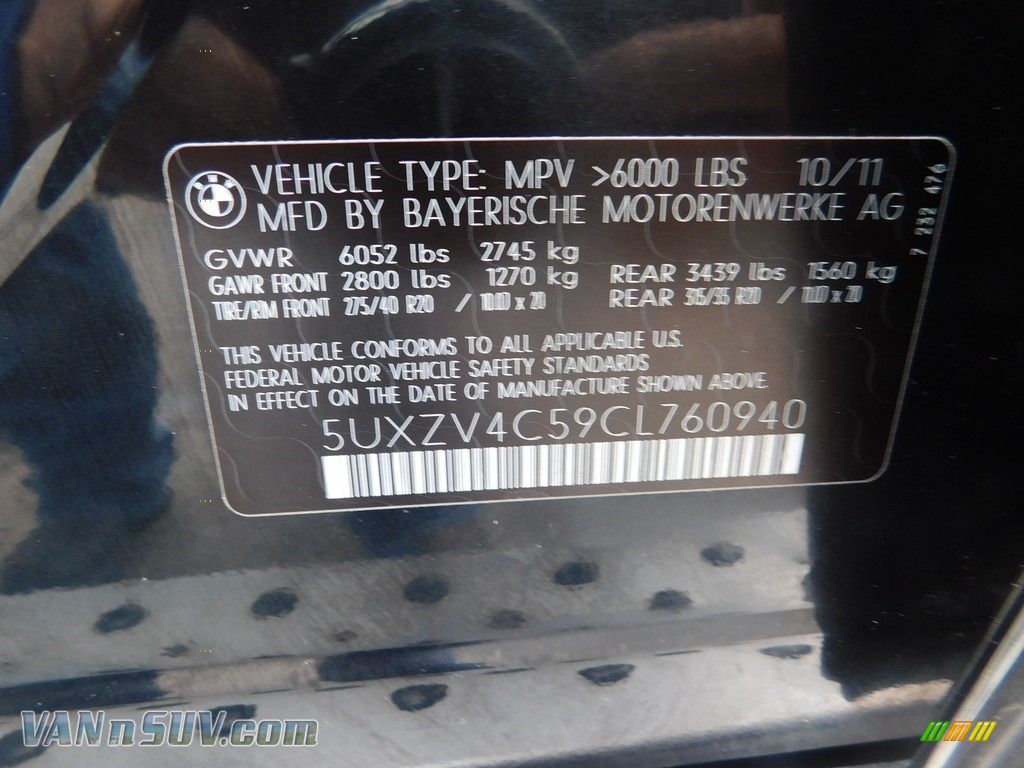 2012 X5 xDrive35i Premium - Carbon Black Metallic / Black photo #48