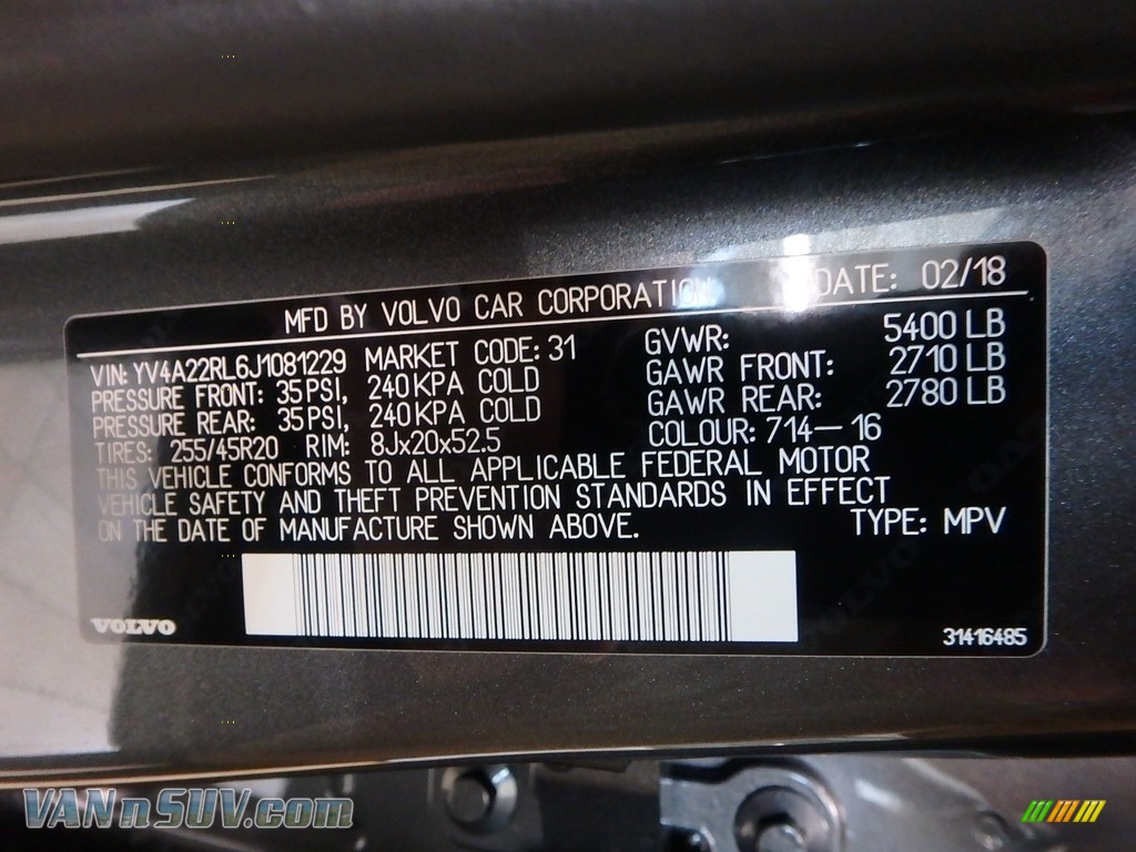 2018 XC60 T6 AWD Inscription - Osmium Grey Metallic / Amber photo #12