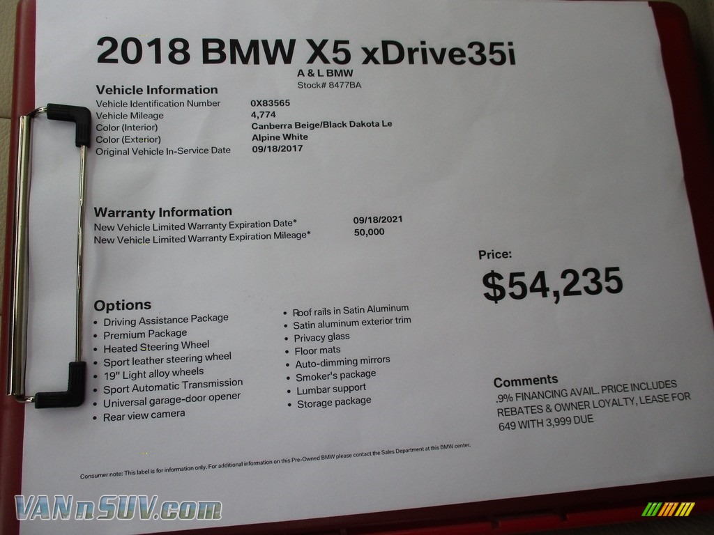 2018 X5 xDrive35i - Alpine White / Canberra Beige/Black photo #12