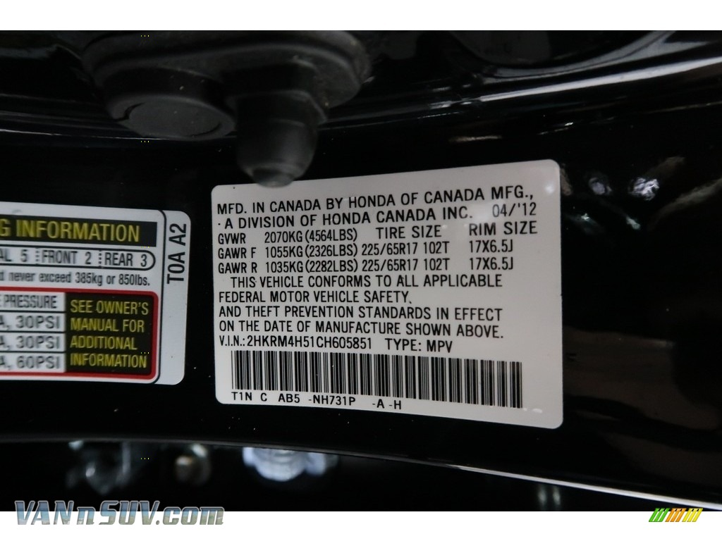 2012 CR-V EX 4WD - Crystal Black Pearl / Gray photo #38