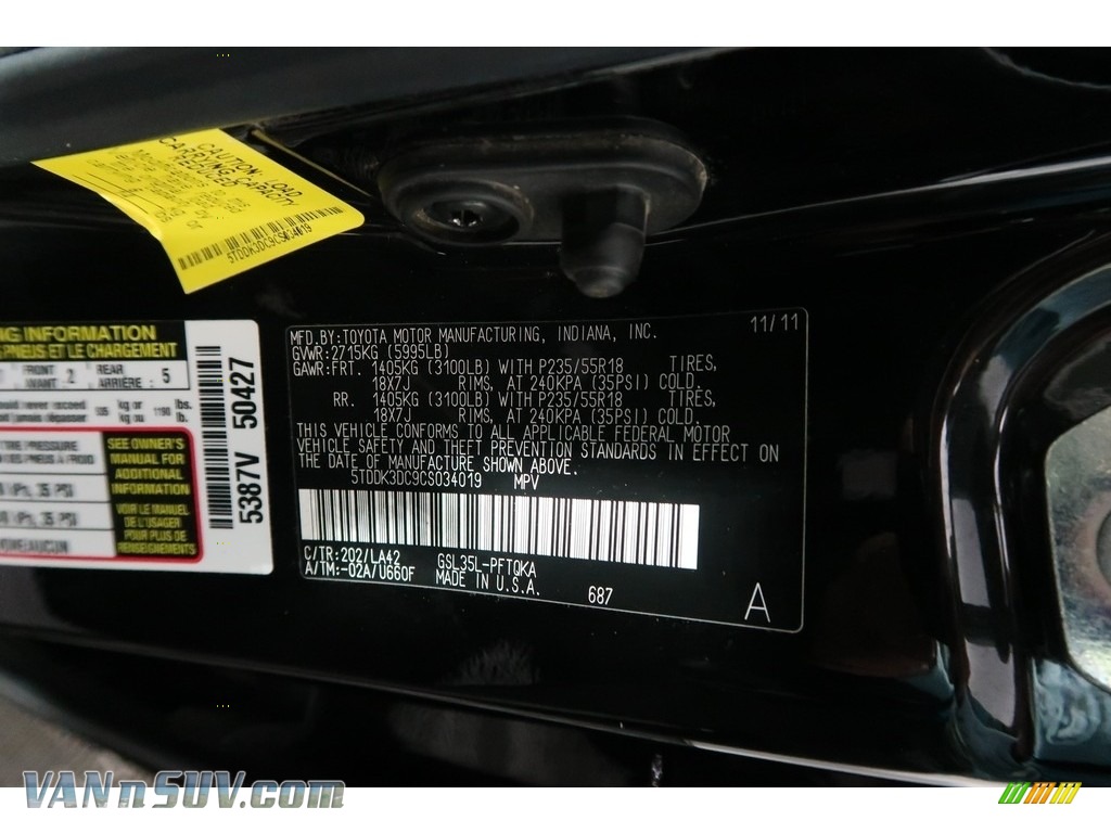 2012 Sienna Limited AWD - Black / Bisque photo #43