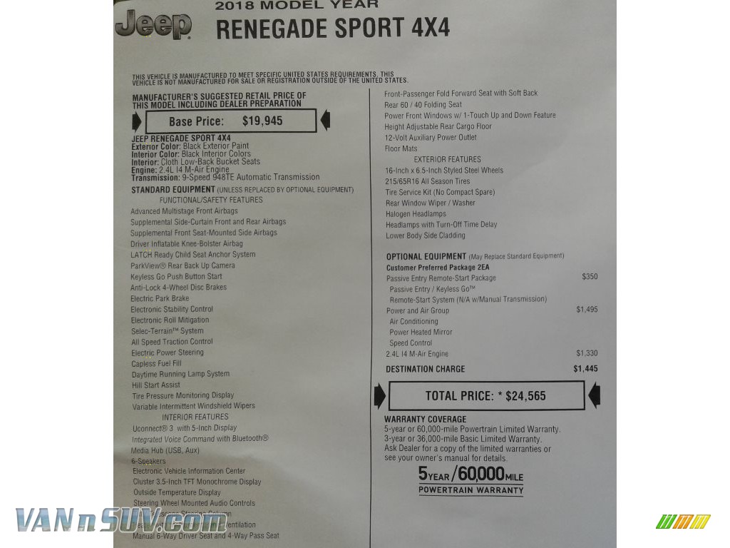 2018 Renegade Sport 4x4 - Black / Black photo #26