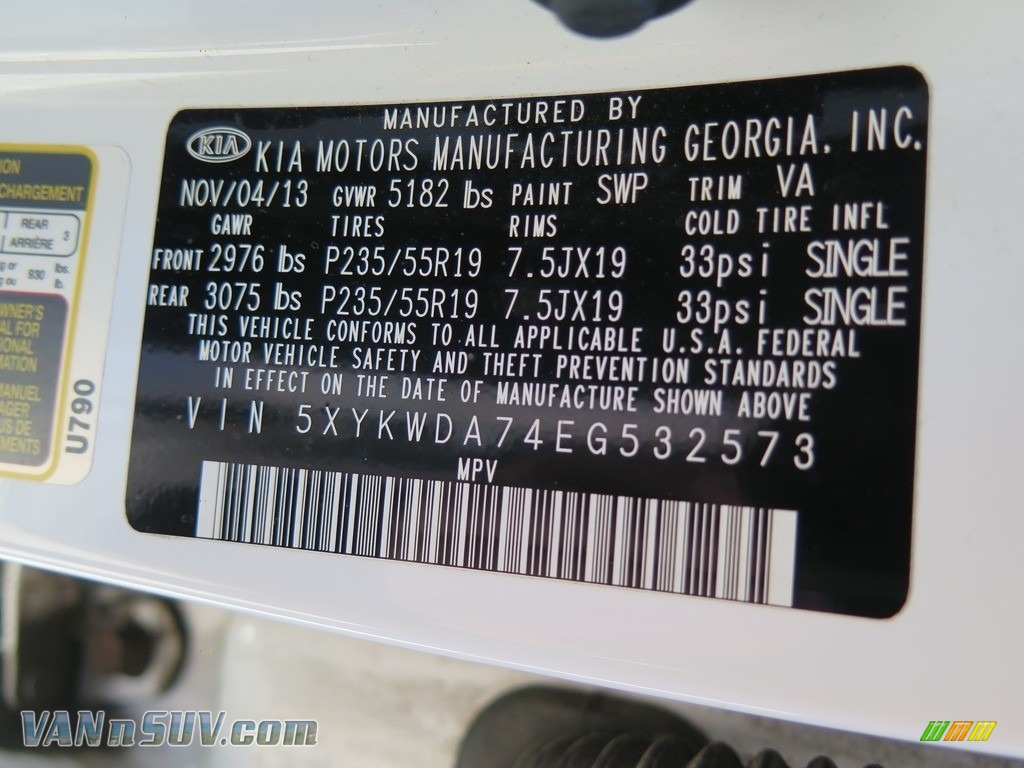 2014 Sorento SX V6 AWD - Snow White Pearl / Black photo #31
