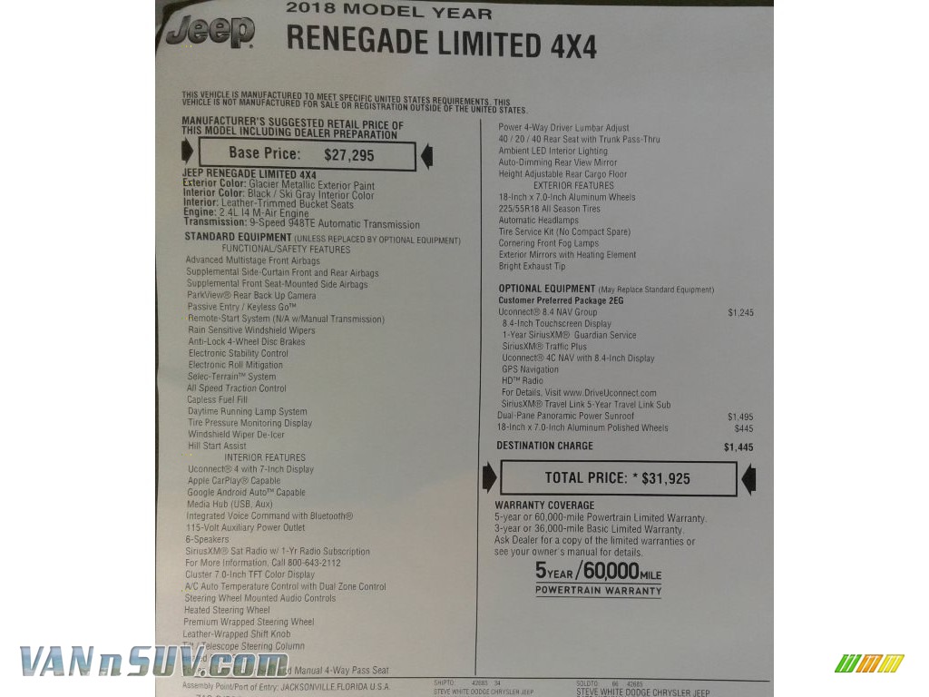 2018 Renegade Limited 4x4 - Glacier Metallic / Black/Ski Grey photo #35