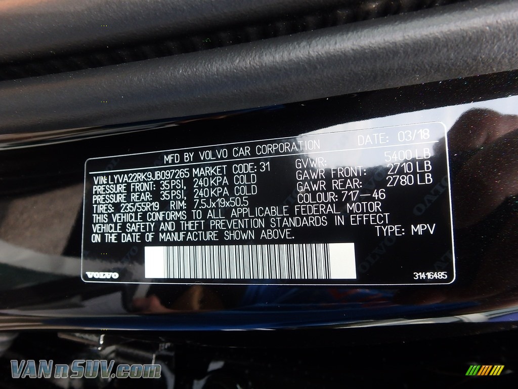 2018 XC60 T6 AWD Inscription - Onyx Black Metallic / Amber photo #11