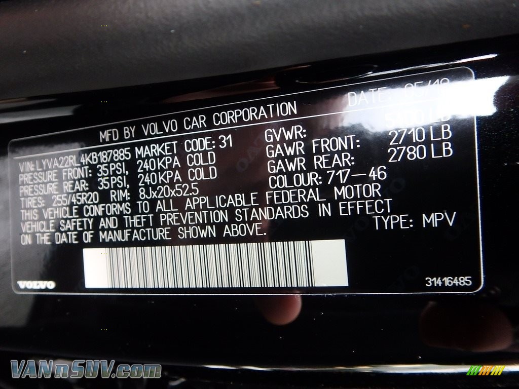 2019 XC60 T6 AWD Inscription - Onyx Black Metallic / Charcoal photo #11