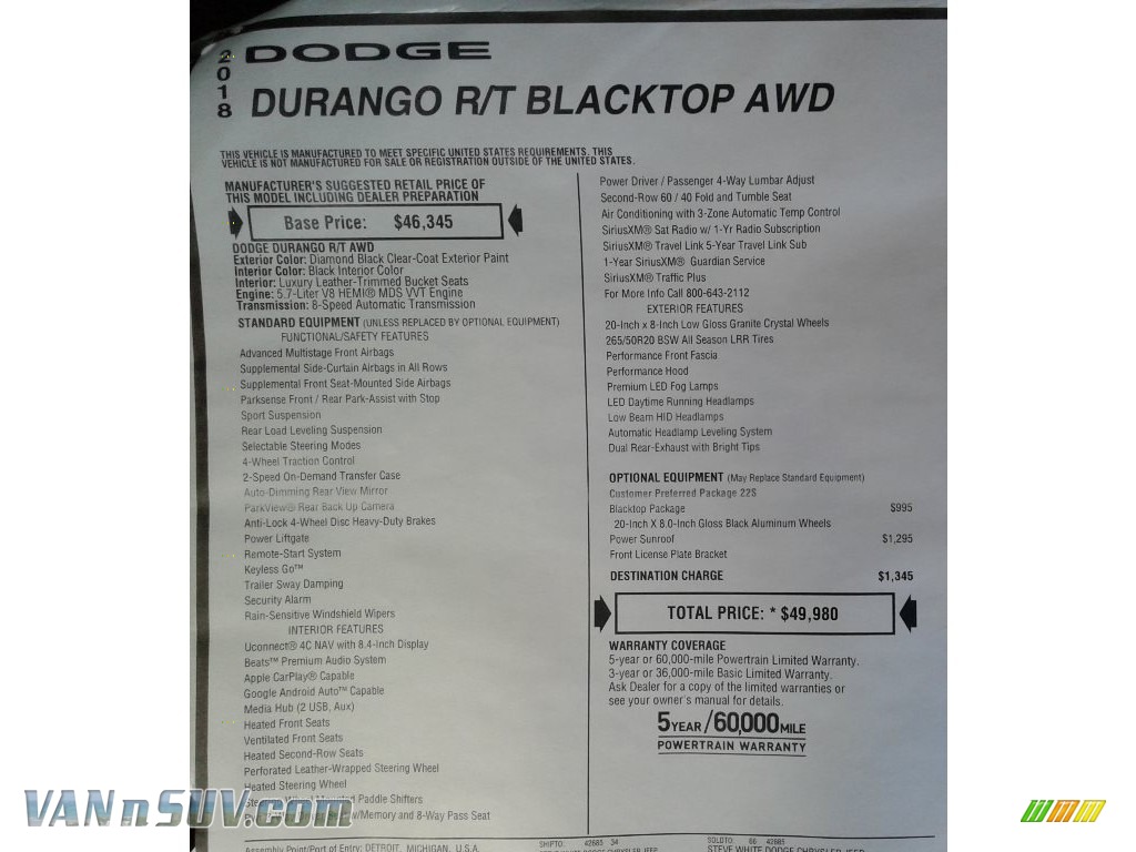 2018 Durango R/T AWD - DB Black Crystal / Black photo #41