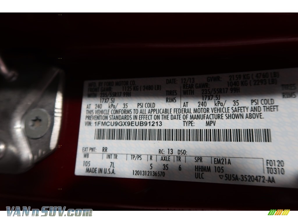 2014 Escape SE 1.6L EcoBoost 4WD - Ruby Red / Charcoal Black photo #52