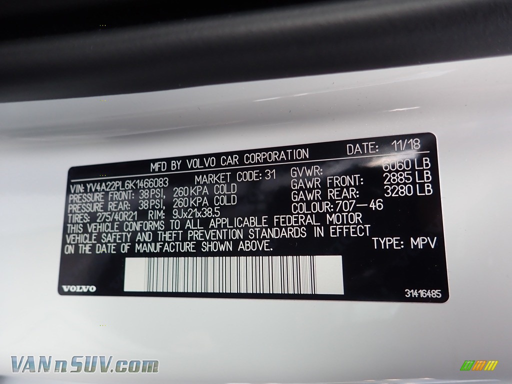 2019 XC90 T6 AWD Inscription - Crystal White Metallic / Charcoal photo #12