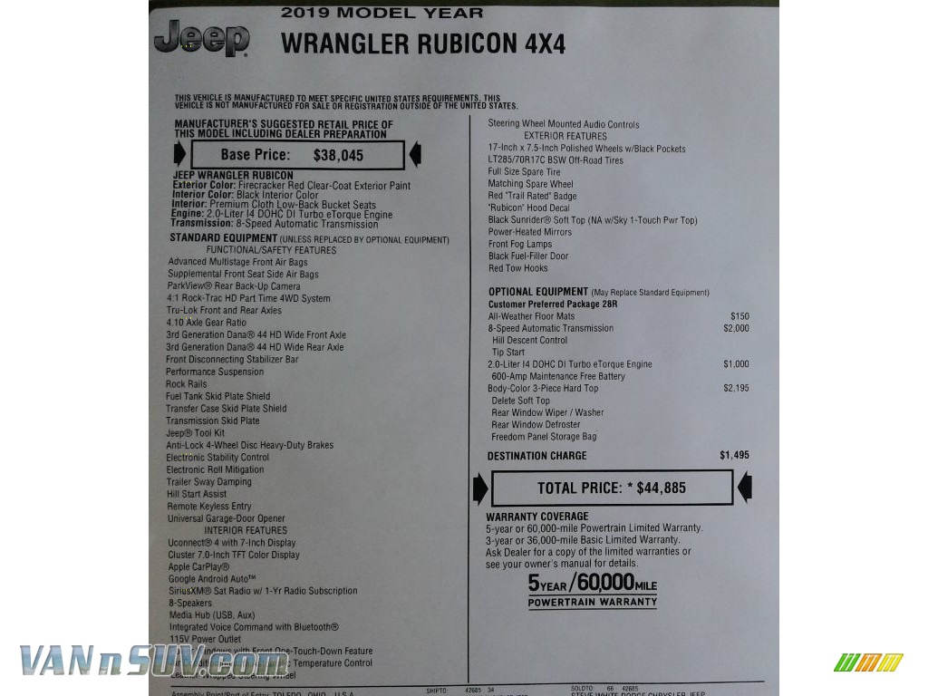 2019 Wrangler Rubicon 4x4 - Firecracker Red / Black photo #32