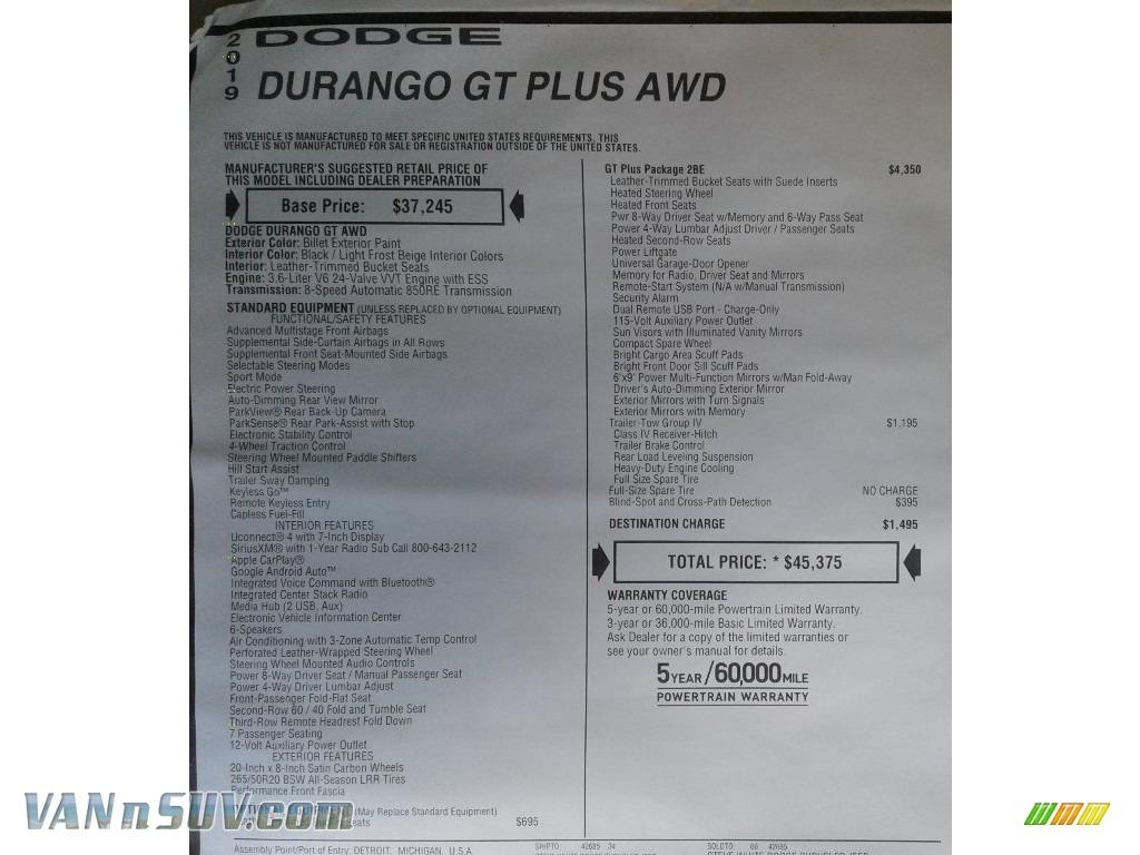 2019 Durango GT AWD - Billet / Black photo #41