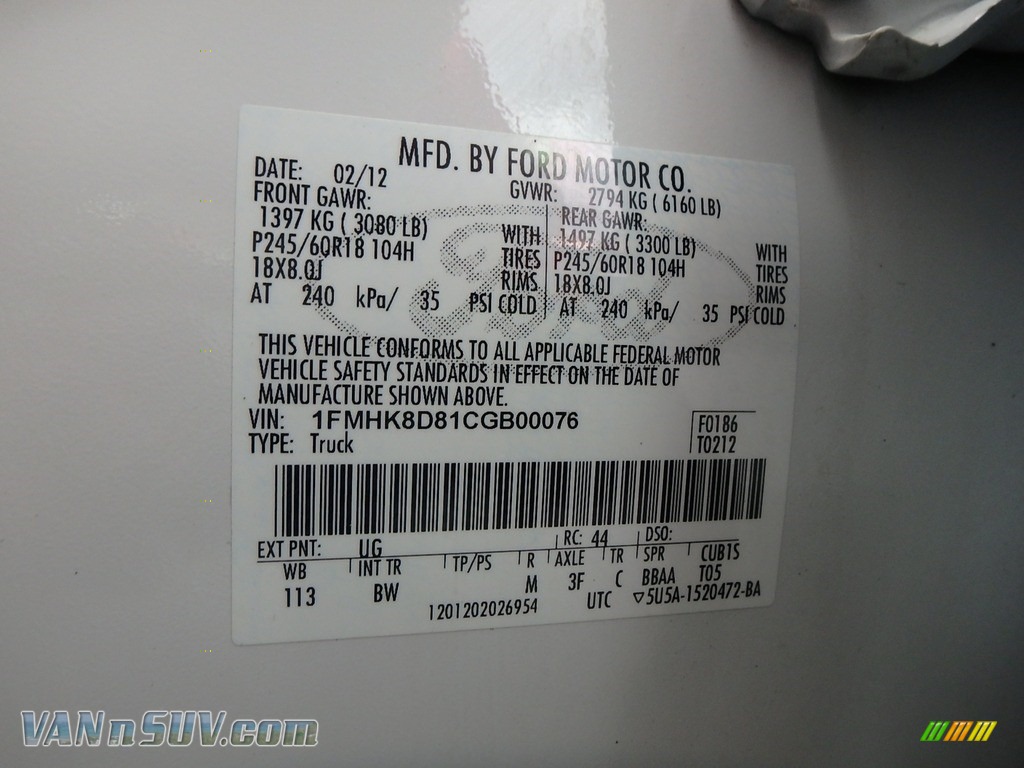 2012 Explorer XLT 4WD - White Platinum Tri-Coat / Charcoal Black photo #23