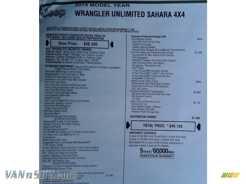 2019 Wrangler Unlimited Sahara 4x4 - Sting-Gray / Black/Heritage Tan photo #36
