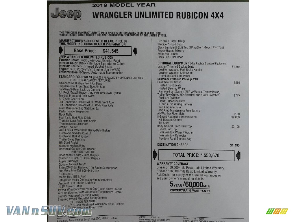 2019 Wrangler Unlimited Rubicon 4x4 - Black / Black/Heritage Tan photo #32