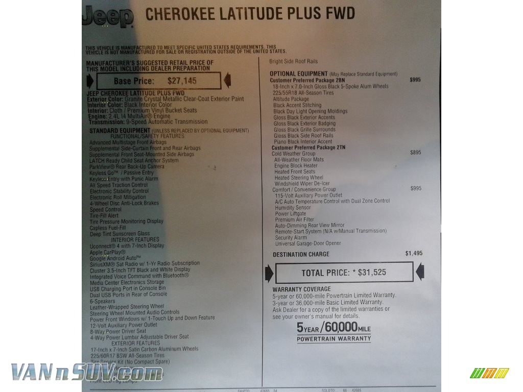 2019 Cherokee Latitude Plus - Granite Crystal Metallic / Black photo #34
