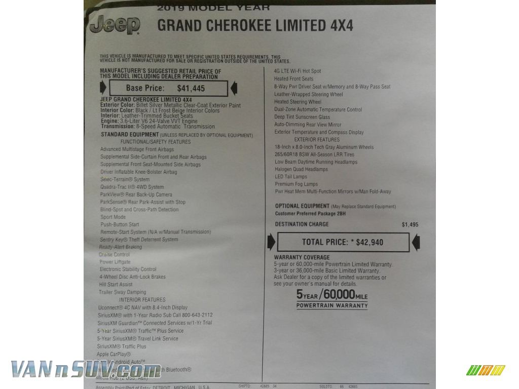 2019 Grand Cherokee Limited 4x4 - Billet Silver Metallic / Light Frost Beige/Black photo #37