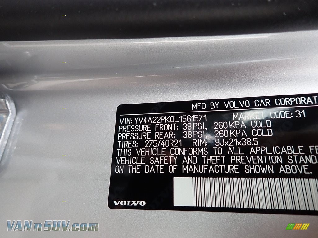 2020 XC90 T6 AWD Momentum - Bright Silver Metallic / Slate photo #11