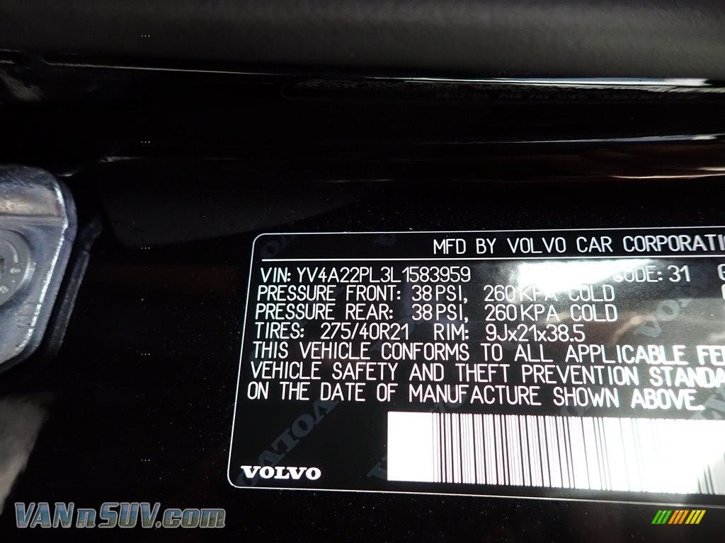 2020 XC90 T6 AWD Inscription - Onyx Black Metallic / Amber photo #11