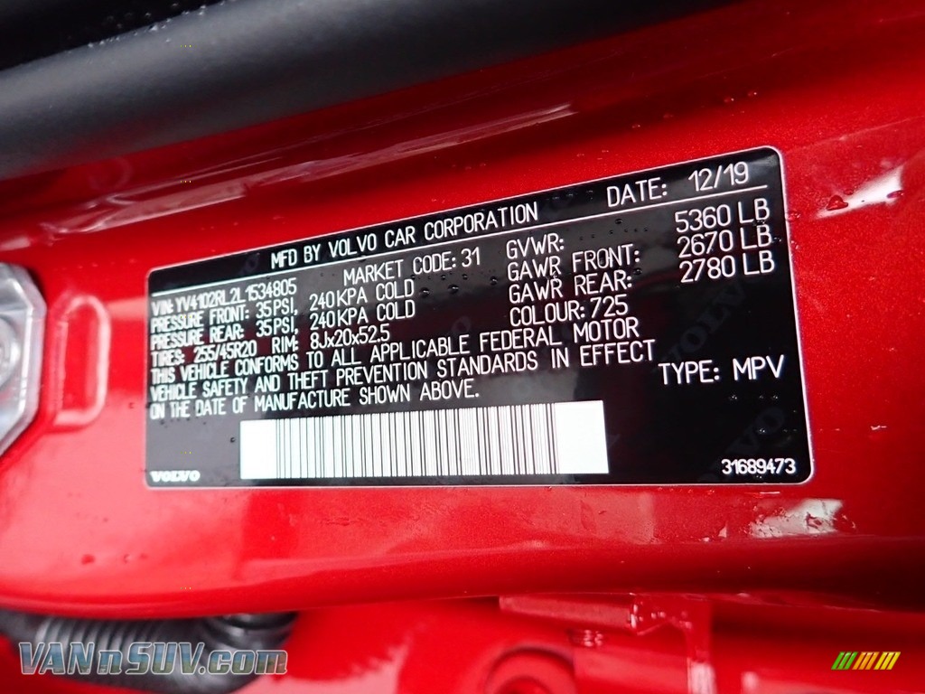 2020 XC60 T5 AWD Inscription - Fusion Red Metallic / Blonde photo #11