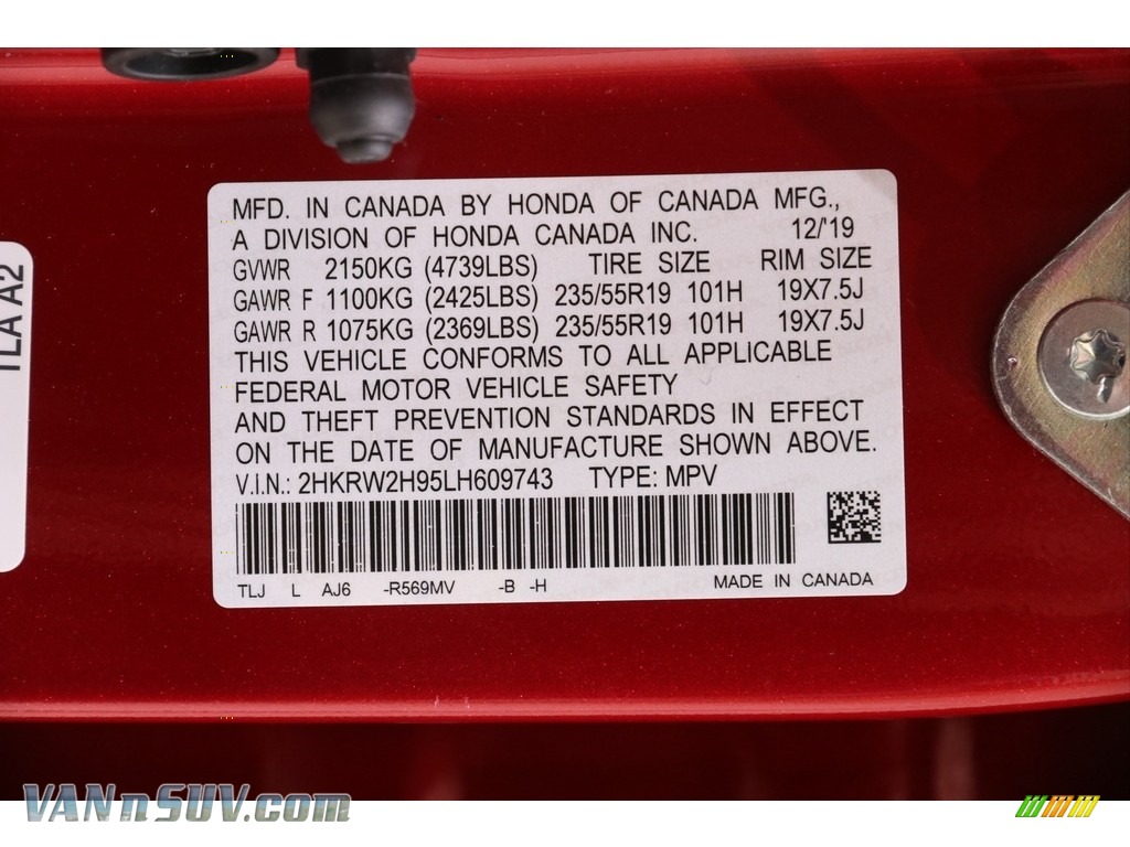 2020 CR-V Touring AWD - Radiant Red Metallic / Gray photo #21