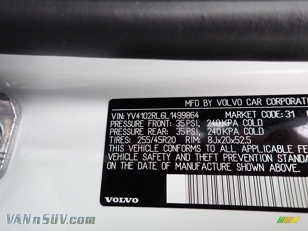 2020 XC60 T5 AWD Inscription - Crystal White Metallic / Charcoal photo #11