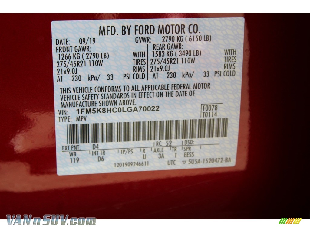 2020 Explorer Platinum 4WD - Rapid Red Metallic / Ebony photo #27
