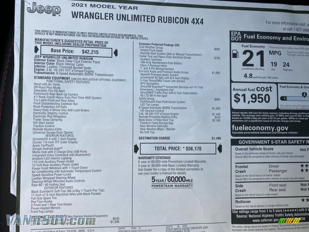 2021 Wrangler Unlimited Rubicon 4x4 - Black / Black photo #31