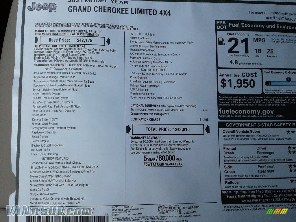 2021 Grand Cherokee Limited 4x4 - Granite Crystal Metallic / Light Frost Beige/Black photo #31
