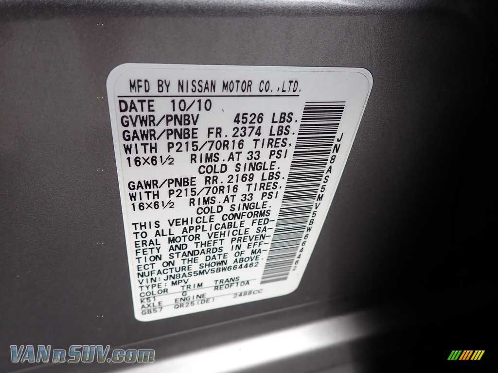 2011 Rogue S AWD - Platinum Graphite / Black photo #14