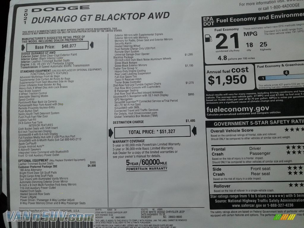 2021 Durango GT AWD - Billet Silver Metallic / Black photo #29