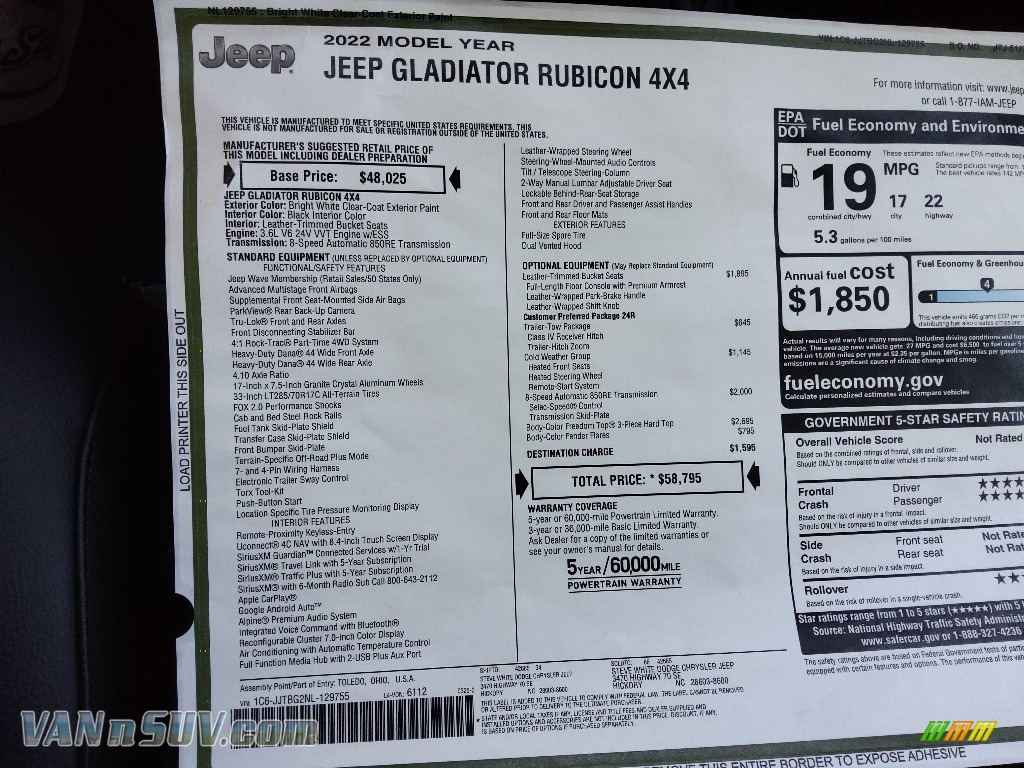 2022 Gladiator Rubicon 4x4 - Bright White / Black photo #30