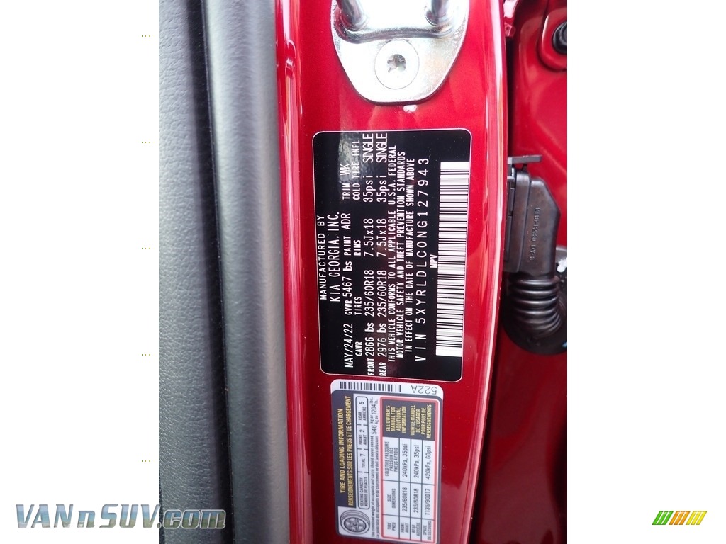 2022 Sorento X-Line S AWD - Passion Red Tint Coat / Black photo #20