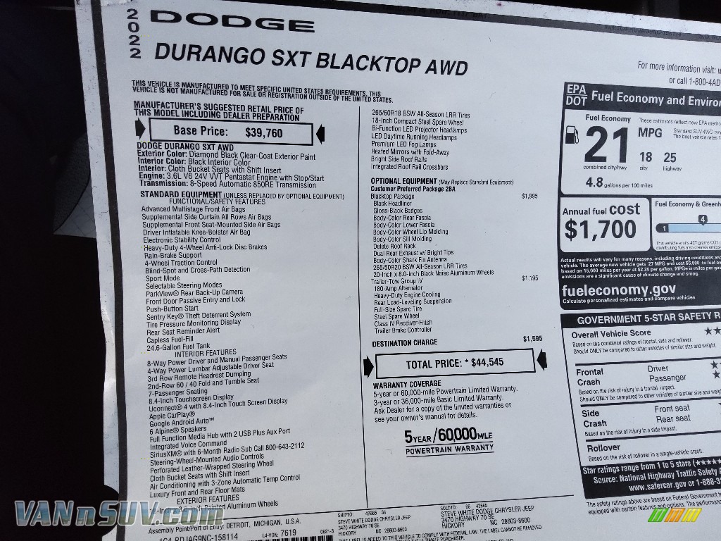 2022 Durango SXT AWD - DB Black / Black photo #27