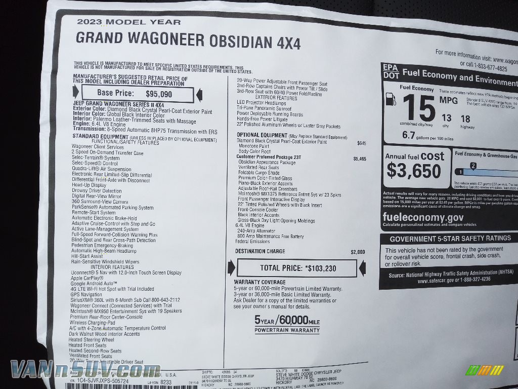 2023 Grand Wagoneer Obsidian 4x4 - Diamond Black Crystal Pearl / Global Black photo #48