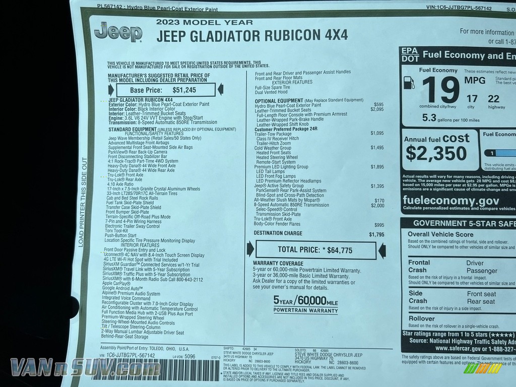 2023 Gladiator Rubicon 4x4 - Hydro Blue Pearl / Black photo #29