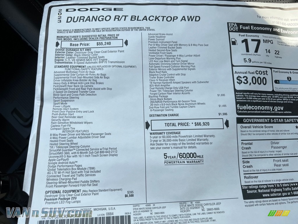 2023 Durango R/T Blacktop AWD - Destroyer Gray / Black photo #31
